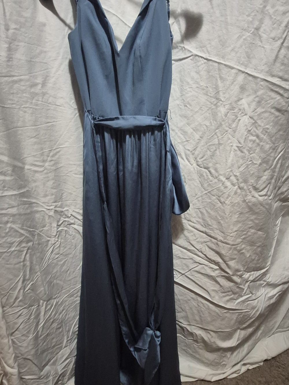 Satin V-Neck Maxi Wedding Dress in Dusty Blue